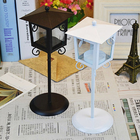 Glass Retro Wrought Iron Street Lamp Candle Holder Home Wedding Decoration, Black, White