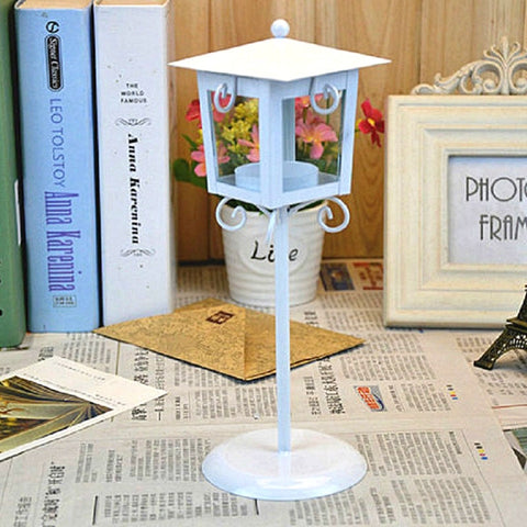 Glass Retro Wrought Iron Street Lamp Candle Holder Home Wedding Decoration, Black, White