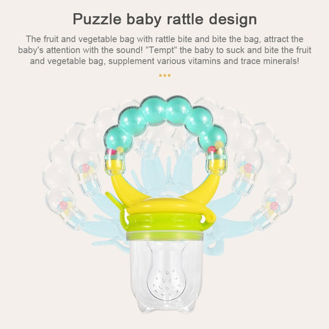 Baby Nipple Fresh Food Fruit Milk Feeding Bottles Learn Feeding Drinking Handle Teething Pacifier with Bell, S, M, L