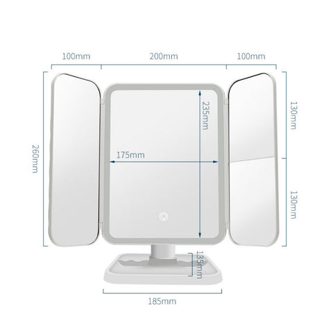 Simple & Stylish LED Three-Fold Square Makeup Mirror, Plug-in Monochrome Lamp, Charging Model Monochrome Lamp, Charging Model Three-color Light