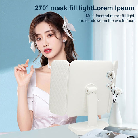 Simple & Stylish LED Three-Fold Square Makeup Mirror, Plug-in Monochrome Lamp, Charging Model Monochrome Lamp, Charging Model Three-color Light