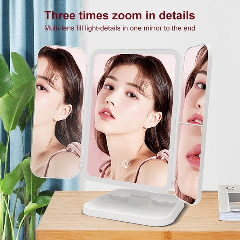 Simple & Stylish LED Three-Fold Square Makeup Mirror, Plug-in Monochrome Lamp, Charging Model Monochrome Lamp, Charging Model Three-color Light