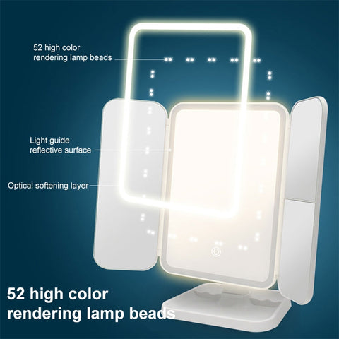 Simple & Stylish LED Three-Fold Square Makeup Mirror, Plug-in Monochrome Lamp, Charging Model Monochrome Lamp, Charging Model Three-color Light