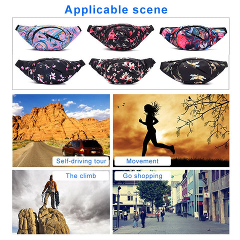 Color Printing Multi-function Casual Pockets Ladies Outdoor Purse Waist Bag