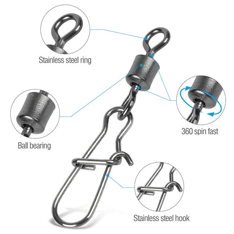 10pcs /Pack Stainless Steel Fishing Connector Bearing Rolling Swivel Connector Fishing Gear Accessories, 12(17mm), 10(20mm), 8(22mm), 7(25mm), 6(26mm), 5(29mm), 4(30mm), 3(34mm), 2(36mm), 1(40mm)
