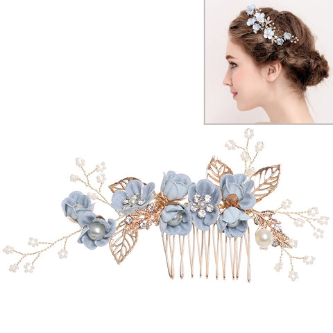Fashion Flower Hair Combs Headdress Prom Bridal Wedding Hair Accessories Gold Leaves Hair Jewelry Hair Pins, Blue 1 flower, Blue 2 flower, Blue hair comb, Blue big size, Pink 1 flower, Pink 2 flower, Pink hair comb, Pink big zise, Purple 1 flower      ...