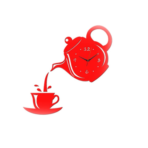 Creative DIY Acrylic Coffee Cup Teapot 3D Wall Clock Decorative Kitchen Wall Clocks Living Room Dining Room Home Decor Clock