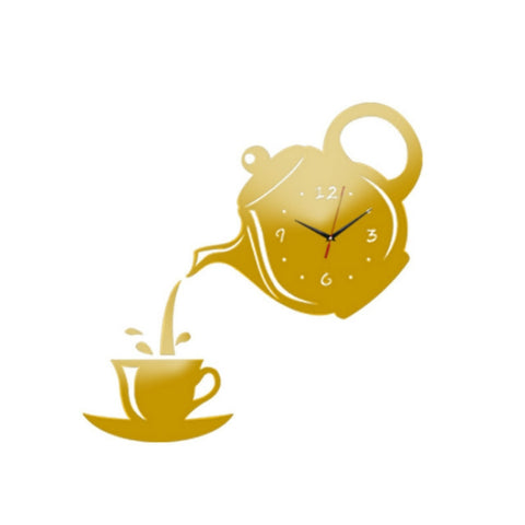 Creative DIY Acrylic Coffee Cup Teapot 3D Wall Clock Decorative Kitchen Wall Clocks Living Room Dining Room Home Decor Clock