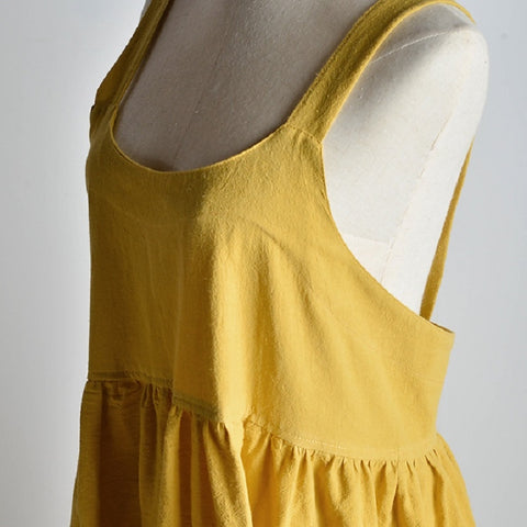 High Waist Cotton Linen Solid Color Apron