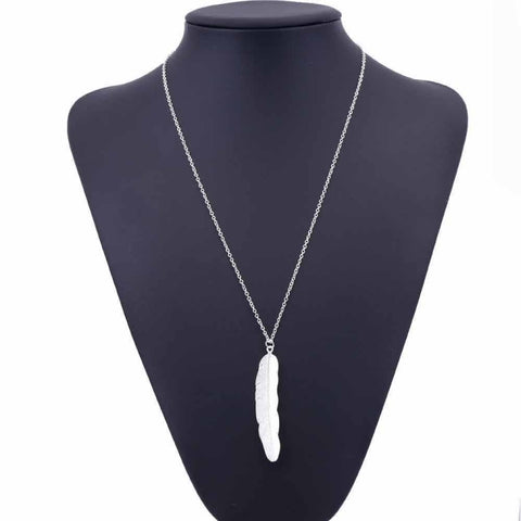 Vintage Long Necklace Jewelry Simple Feather Pendant Necklaces, Gold, Silver