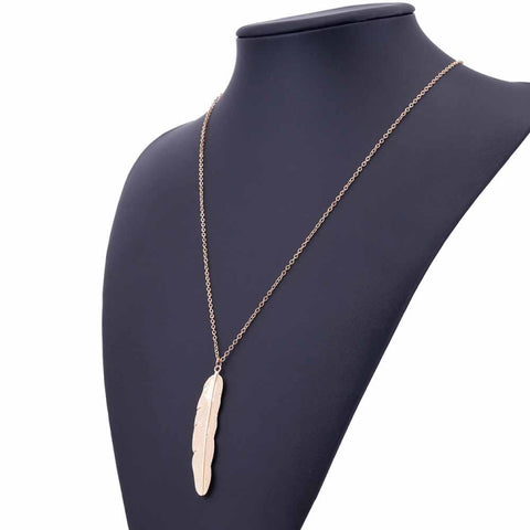 Vintage Long Necklace Jewelry Simple Feather Pendant Necklaces, Gold, Silver