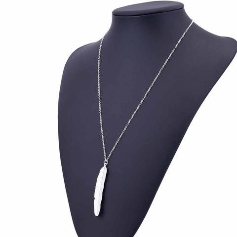 Vintage Long Necklace Jewelry Simple Feather Pendant Necklaces, Gold, Silver