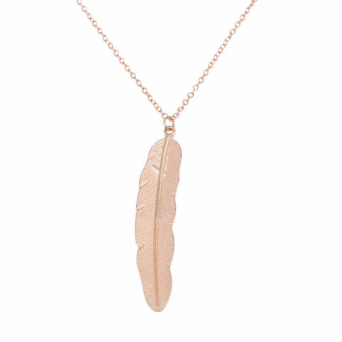Vintage Long Necklace Jewelry Simple Feather Pendant Necklaces, Gold, Silver