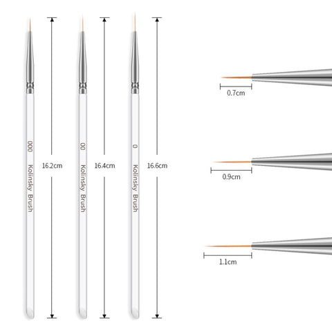 3 PCS Nail Art Brush Crystal Acrylic Thin Liner Drawing Pen Painting Stripes Flower Manicure Tools