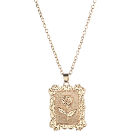Geometric Square Rose Necklace Clavicle Chain