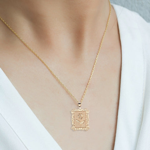 Geometric Square Rose Necklace Clavicle Chain