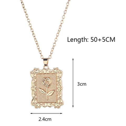 Geometric Square Rose Necklace Clavicle Chain