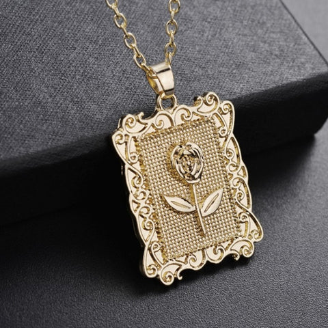 Geometric Square Rose Necklace Clavicle Chain