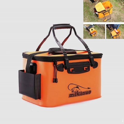 Thickened Multifunctional Folding Live Fish Box Fishing Bucket, 30 cm (no Handle and no Side Pockets), 35 cm (with Handle without Side Pockets), 40 cm (with Handle and Side Pocket), 45 cm (with Handle and Side Pocket), 50 cm (with Handle and Side Pocket)