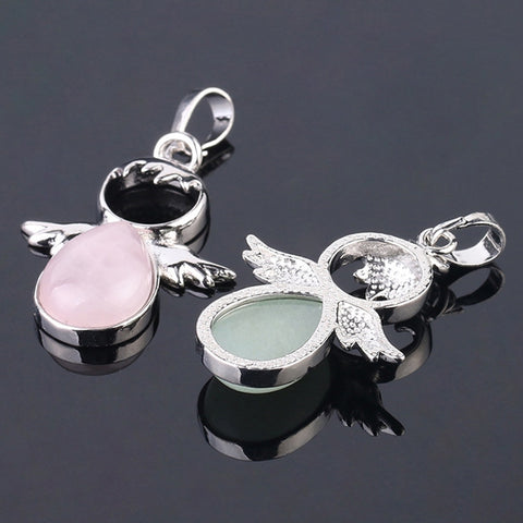 Women Angel Wings Pendants Natural Crystal Stone Necklaces