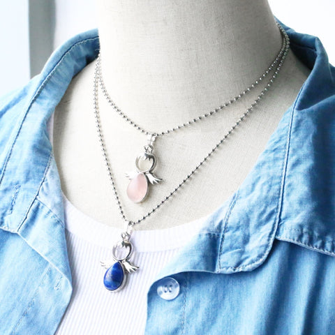 Women Angel Wings Pendants Natural Crystal Stone Necklaces