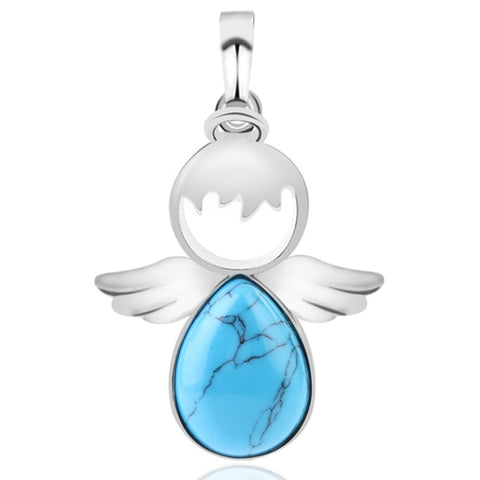 Women Angel Wings Pendants Natural Crystal Stone Necklaces