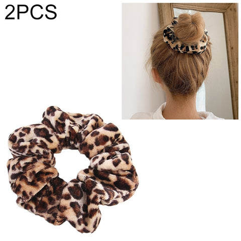 2 PCS Velvet Leopard Hair Ring Gold Velvet Headband Flannel Hair Band Hairball Hair Pocket Flower, Leopard Print, Black and White dots, Piebald, Black and White Geometry, Fine Leopard Print