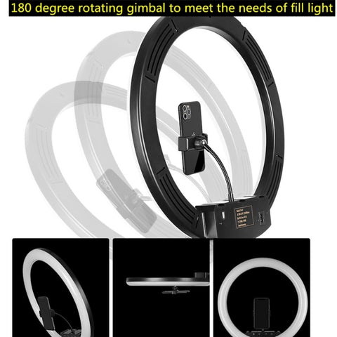 Dimmable Color Temperature LED Ring Fill Light Live Broadcast Set, 14 inch+Phone Clip With 2.1m Tripod Mount, CN Plug, 14 inch+3 Phone Clips With 2.1m Tripod Mount, CN Plug, 14 inch+4 Phone Clips+Microphone Pole With 2.1m Tripod Mount, CN Plug         ...