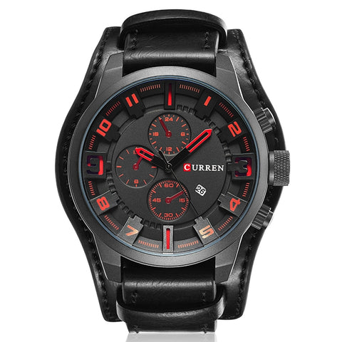 Curren M8225 Army Military Leather Band Men Quartz Watch, Black Red, Black Yellow, Black Grey, Black White, Black Brown