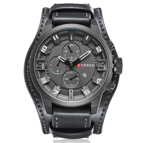 Curren M8225 Army Military Leather Band Men Quartz Watch, Black Red, Black Yellow, Black Grey, Black White, Black Brown