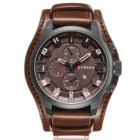 Curren M8225 Army Military Leather Band Men Quartz Watch, Black Red, Black Yellow, Black Grey, Black White, Black Brown