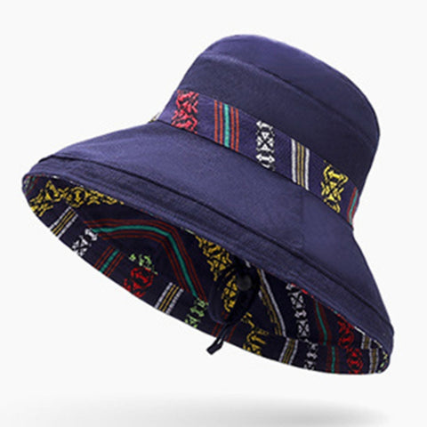Summer Ladies National Style Double-sided Wearable Beach Hats Big Edge Sunhat, One Size