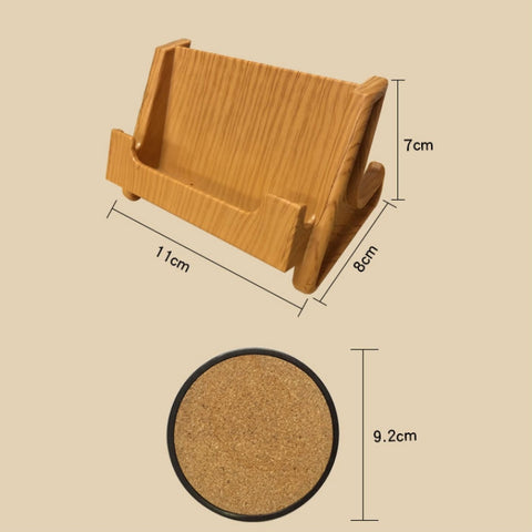 Home Daily Wood Round Cork Coaster PP Coaster Holder, 6 Coasters, Coaster Stand, 6 Coasters + Shelf