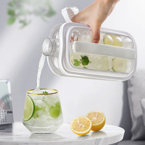 2 in 1 Round Ice Cube Mold Portable Ice Ball Maker Bottle Kettle with Lid White, 17 Grid