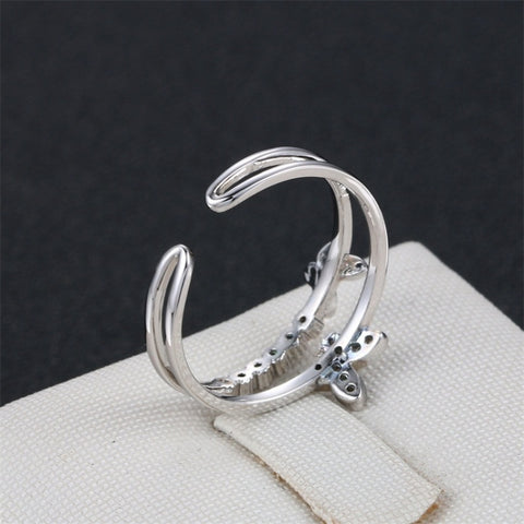 Women Fashion Cute Butterfly Shape Diamond Opening Ring, Rose gold, Platinum
