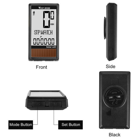 WEST BIKING Wireless Solar Code Table Mountain Road Bike Large Character Code Table Five Language Waterproof Speedometer, WEST BIKING Speedometer