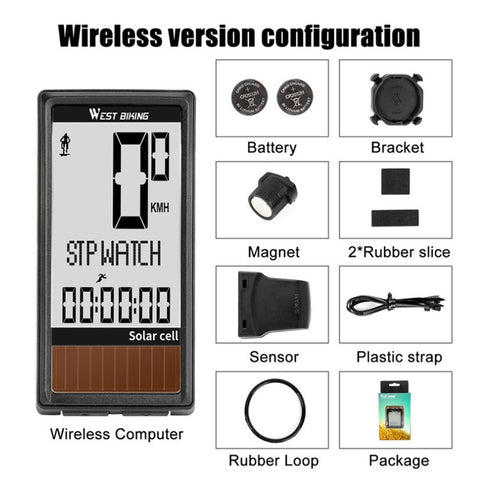 WEST BIKING Wireless Solar Code Table Mountain Road Bike Large Character Code Table Five Language Waterproof Speedometer, WEST BIKING Speedometer