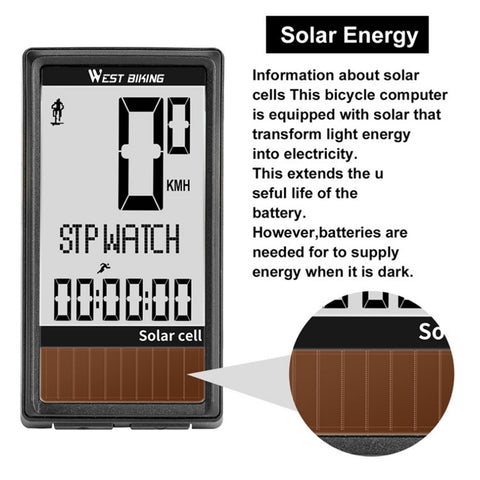 WEST BIKING Wireless Solar Code Table Mountain Road Bike Large Character Code Table Five Language Waterproof Speedometer, WEST BIKING Speedometer