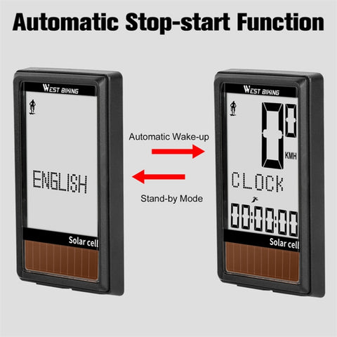 WEST BIKING Wireless Solar Code Table Mountain Road Bike Large Character Code Table Five Language Waterproof Speedometer, WEST BIKING Speedometer