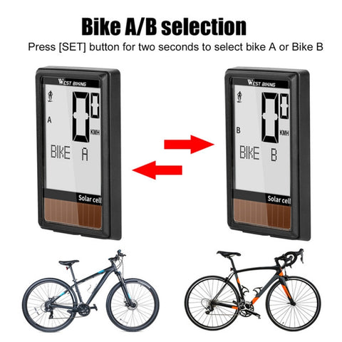 WEST BIKING Wireless Solar Code Table Mountain Road Bike Large Character Code Table Five Language Waterproof Speedometer, WEST BIKING Speedometer