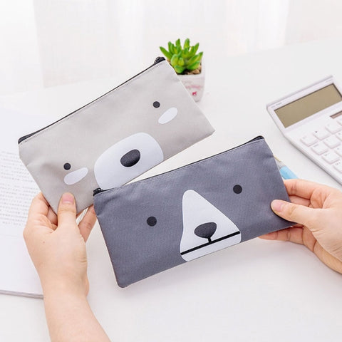 2 PCS Cartoon Dog Simple Big Capacity Pencil Bag Office School Student Supplie Stationery, Grey, Blue, Dark Blue, Light Yellow