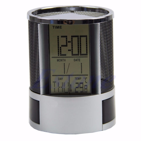 Desk Mesh Pen Pencil Holder Perpetual Calendar Office Supplies Multifunctional Digital LED Pens Storage Box