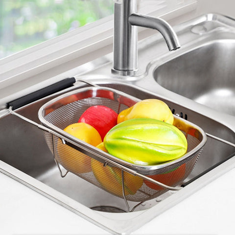 Stainless Steel Foldingf Filter Kitchen Tools Drainage Household Retractable Vegetable Fruit Basket, 24x34x11cm, 18x27x11cm