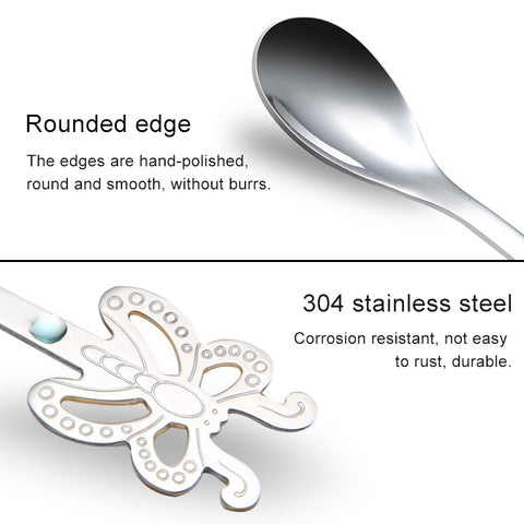 Multicolor Stainless Steel Butterfly Coffee Spoon Fruit Cold Drink Ice Cream Dessert Tea Spoon, Silver, Gold, Rose Gold, Rainbow, Black, Purple