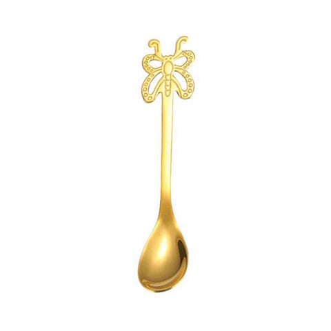Multicolor Stainless Steel Butterfly Coffee Spoon Fruit Cold Drink Ice Cream Dessert Tea Spoon, Silver, Gold, Rose Gold, Rainbow, Black, Purple