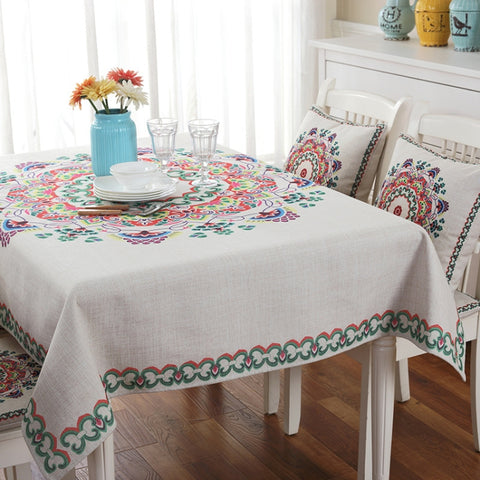 Retro Pattern Linen Table Cloth For Dinner Home Decor Dustproof Table Cover, 140x140cm, 140x200cm