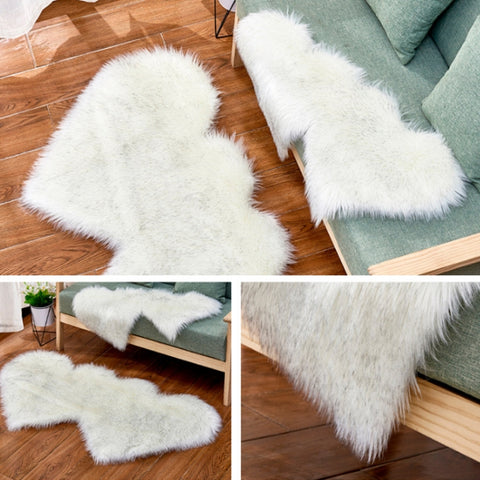 Creative Double Heart Imitation Wool Carpet Sofa Cushion Mat Plush Bedroom Living Room Floor Rugs, 35x70 cm, 60x120cm