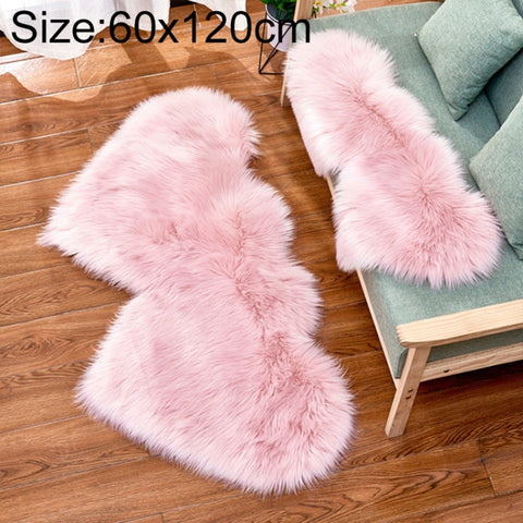 Creative Double Heart Imitation Wool Carpet Sofa Cushion Mat Plush Bedroom Living Room Floor Rugs, 35x70 cm, 60x120cm
