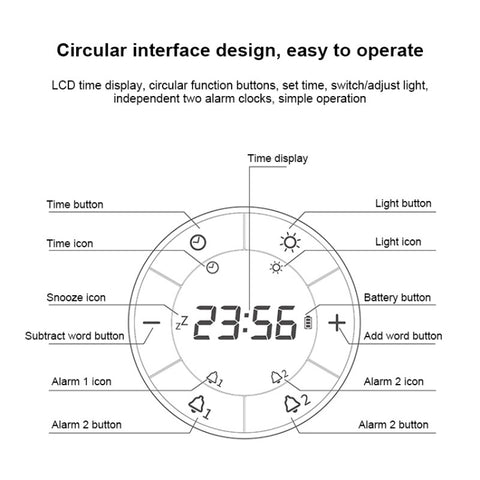 Simple Home Creative Multi-function Charging Stepless Dimming Alarm Clock Night Light, White, Pink, Gray