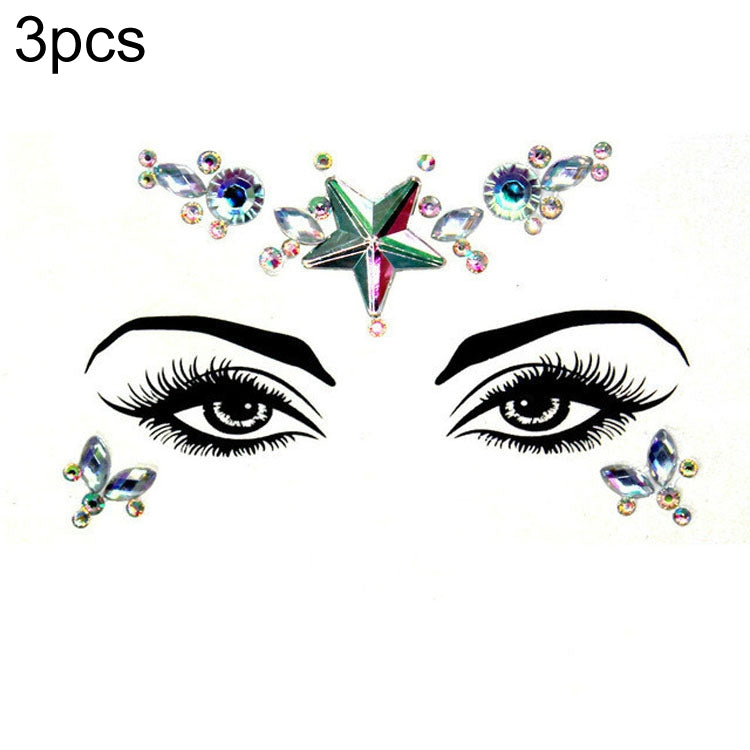 3 PCS  Forehead Green Masquerade Makeup Acrylic Face Sticker, YT-46, YT-47, YT-48, YT-49, YT-50, YT-51, YT-52, YT-53-01, YT-53-02, YT-54, YT-55, YT-56, YT-57, YT-59, YT-60, YT-61, YT-65, YT-66, YT-67, YT-68, YT-69